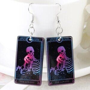 5/$20 THE LOVERS TAROT CARD Skeleton Earrings Gothic Love